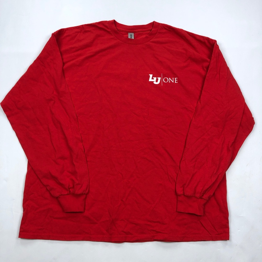 Gildan Liberty University LU ONE Red Long Sleeve T-Shirt Mens 2XL Graphic Tee